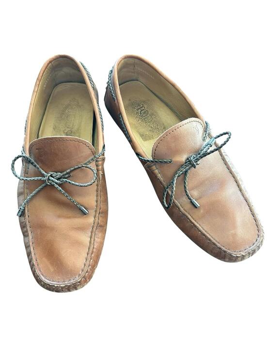 Other - Tod’s Gommino Driving Loafers Brown Leather Tie Pebble Sole Men’s 7 Italy